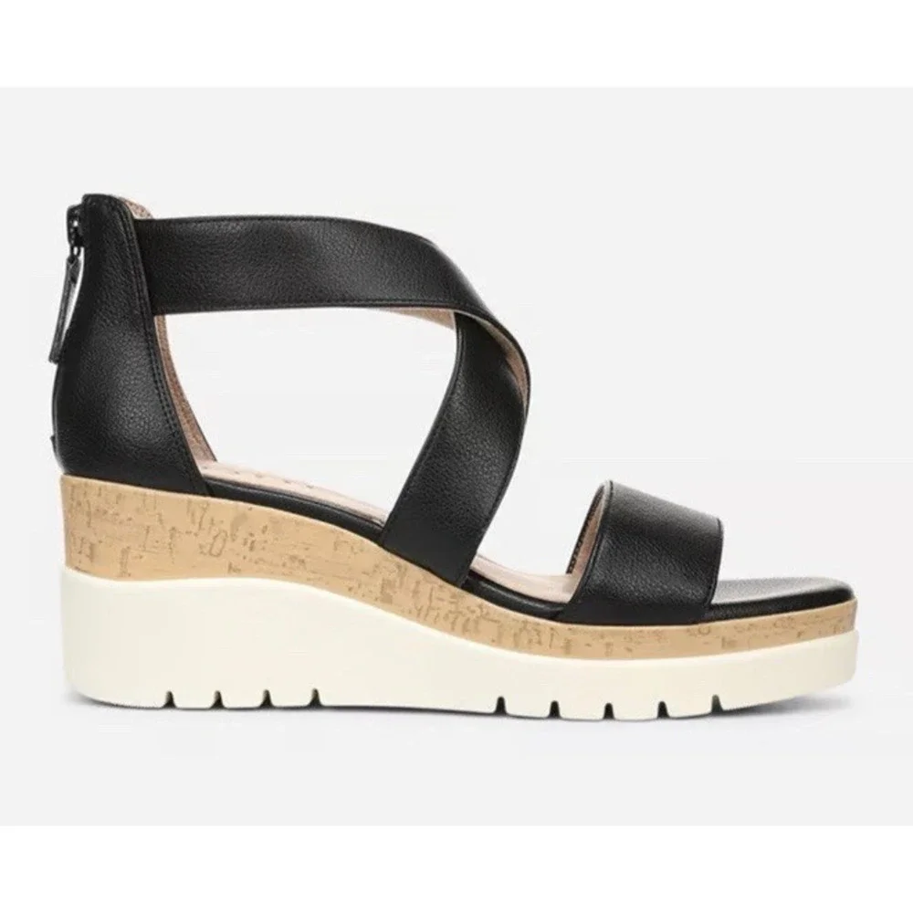 SOUL Naturalizer Womens Wedge Sandals Strappy Jet Black Goodtimes 7.5 M